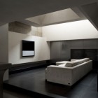 Look Of Silence Modest Look Of House Of Silence TV Room With White Painted Wall Applied Partly With Grey Painted Cabinet On Center Dream Homes Sophisticated Modern Japanese Home With Concrete Construction Of Shiga Prefecture