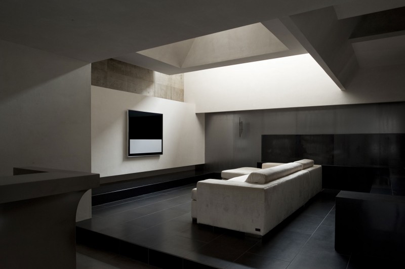 Look Of Silence Modest Look Of House Of Silence TV Room With White Painted Wall Applied Partly With Grey Painted Cabinet On Center Dream Homes Sophisticated Modern Japanese Home With Concrete Construction Of Shiga Prefecture