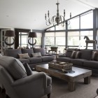 Living Room Sofas Nice Living Room With Grey Sofas That Wooden Table Under The Pendant Lamp Design That Glass Windows Completed The Room Decoration Fashionable And Modern Grey Sofas For White Interior Colors
