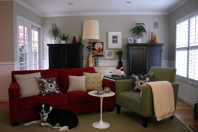 Living Room Sofas Nice Living Room With Red Sofas Facing White Table And Green Single Sofa Accompanied By White Towel Decoration Vibrant Red Sofas Inspirations To Give Your Living Room A Trendy