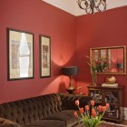 Magenta Wall Paint Nice Magenta Wall Design Feat Paint Wall Above Brown Sofas Facing Small Coffee Table With Flower Which Under By Pendant Lamp Dream Homes Classic And Wonderful Brown Sofas For Living Rooms With Limited Space