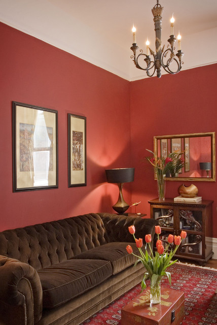 Magenta Wall Paint Nice Magenta Wall Design Feat Paint Wall Above Brown Sofas Facing Small Coffee Table With Flower Which Under By Pendant Lamp Dream Homes Classic And Wonderful Brown Sofas For Living Rooms With Limited Space