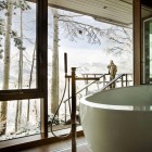 Wrights Road Bathroom Open Wrights Road Residence Master Bathroom Idea Overlooking Alps View Enjoyed From Modern Porcelain Bathtub Decoration Stunning Beautiful Home With Open-Concept Kitchen And Stone Decorations