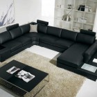 Dark Living With Outstanding Dark Living Room Design With Black Colored Leather Sleeper Sofa And Several Square Shaped Wooden Shelf Decoration Creative Leather Sleeper Sofa With Various And Bewitching Interiors