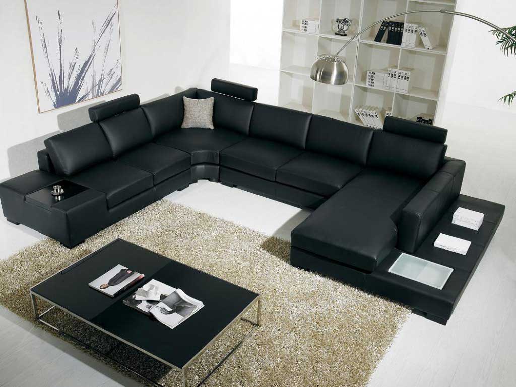 Dark Living With Outstanding Dark Living Room Design With Black Colored Leather Sleeper Sofa And Several Square Shaped Wooden Shelf Decoration  Creative Leather Sleeper Sofa With Various And Bewitching Interiors