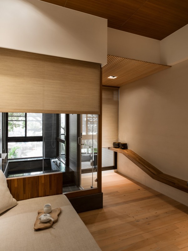 Interior Design Sunken Outstanding Interior Design Of A Sunken Patio Including White Sofa Bed On The Wooden Board Flooring Nearby The Bay Windows In A Spacious Room Architecture Charming Modern Japanese House With Luminous Wooden Structure