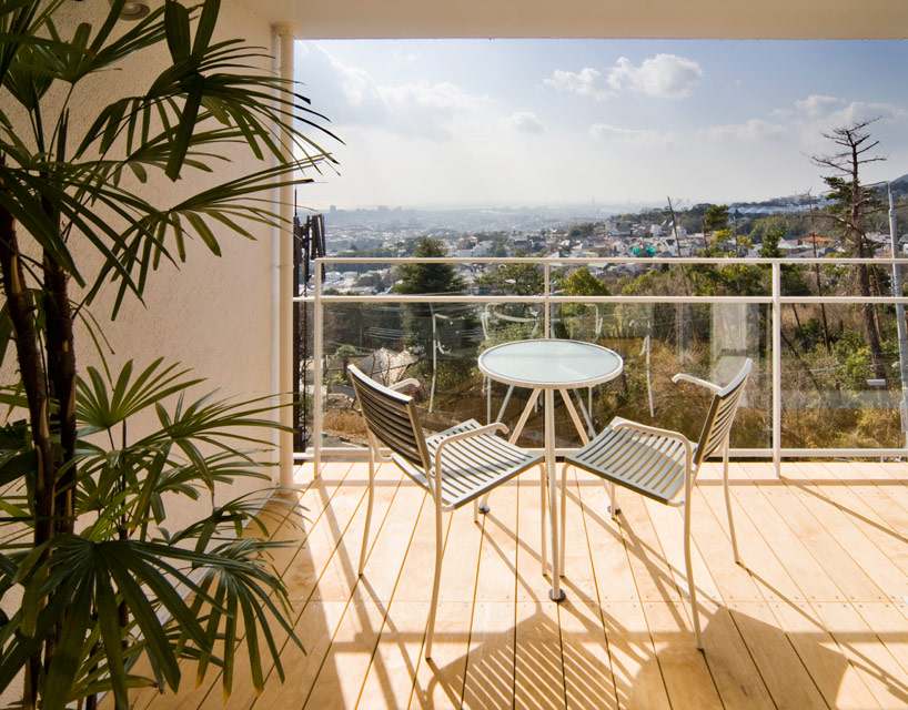 Town Overlooking Lavish Peaceful Town Overlooking Seen From Lavish Kenji Yanagawa Case Study House With Small Balcony Stylish Metallic Chairs And Side Table Dream Homes Stunning Contemporary Hillside Home With Open Garage Concepts