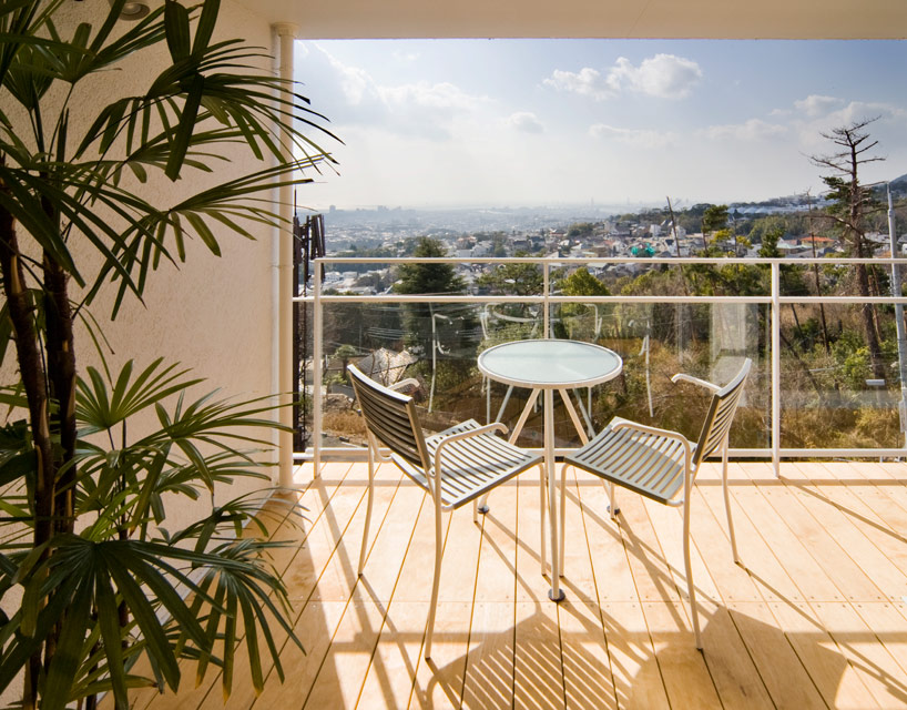 Town Overlooking Lavish Peaceful Town Overlooking Seen From Lavish Kenji Yanagawa Case Study House With Small Balcony Stylish Metallic Chairs And Side Table Dream Homes  Stunning Contemporary Hillside Home With Open Garage Concepts