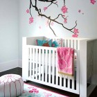 Nursery Mural With Perfect Nursery Mural Design Interior With White Crib Furniture And Floral Wallpaper Decoration Ideas For Inspiration Kids Room Colorful Baby Room With Essential Furniture And Decorations