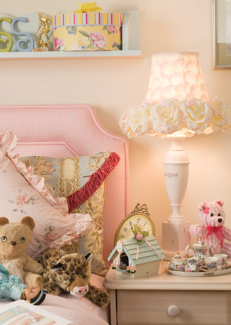 Bedroom With Dool Pinky Bedroom With Pillows And Dolls Accompanied The Antique Lamp Shades Above The Wooden Storage Design Ideas Decoration  20 Pretty Antique Lampshades For Beautiful Interior Decorations