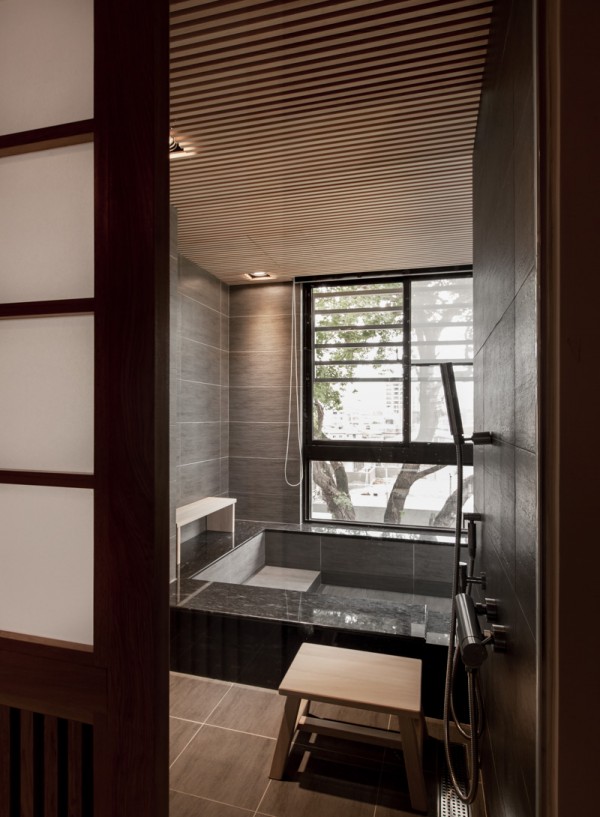 Bathroom Design Style Pretty Bathroom Design In Japanese Style Including A Dark Tile Bathtub On Brown Marble Flooring With Glass Windows On The Wall Architecture Charming Modern Japanese House With Luminous Wooden Structure