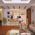 Vu Khoi And Pretty Vu Khoi Living Room And Kitchen Elegant Wood Design Interior With Modern Furniture Decoration Ideas Decoration 13 Modern Asian Living Room With Artistic Wall Art And Wooden Floor Decorations