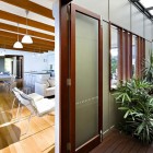 Plants On In Refreshing Plants On Pot Installed In Empty Space Of Storrs Road Residence With Wooden Striped Floor Involved Wood Glass Door Decoration Amazing Floating Deck Concept For Luminous Modern House