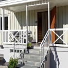 Potted Plants Ladder Refreshing Potted Plants On Gray Ladder And White Ladder Outside House Using Contemporary Semi Open House Involved Striped Wall Dream Homes Casual Contemporary Home With Stunning Colorful Interior Designs