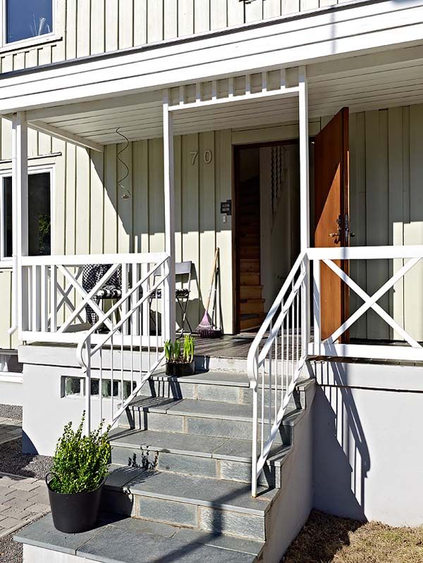 Potted Plants Ladder Refreshing Potted Plants On Gray Ladder And White Ladder Outside House Using Contemporary Semi Open House Involved Striped Wall Dream Homes  Casual Contemporary Home With Stunning Colorful Interior Designs