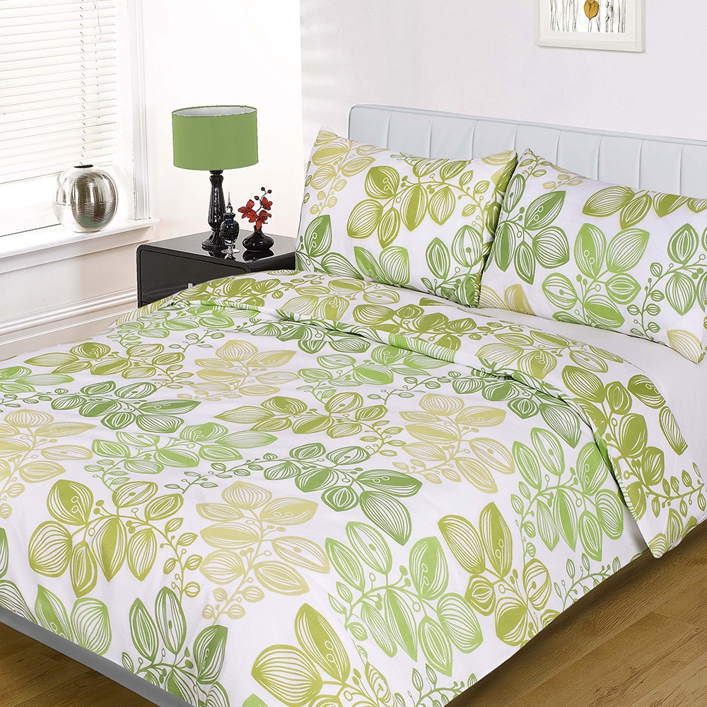 White Green Duvet Refreshing White Green Cream Patterned Duvet Set In White Bedding And White Headboard Installed On Wooden Striped Floor Bedroom Cool And Lovely Bedroom Designs With Creative Duvet Covers