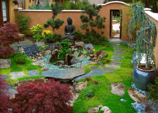 Japanese Zen Integrating Relaxing Japanese Zen Garden Style Integrating Green Turfs Custom Pathway And Dry Pond With Gravels And Statue Garden 18 Beautiful Garden Decorations To Make Green Corner Environment
