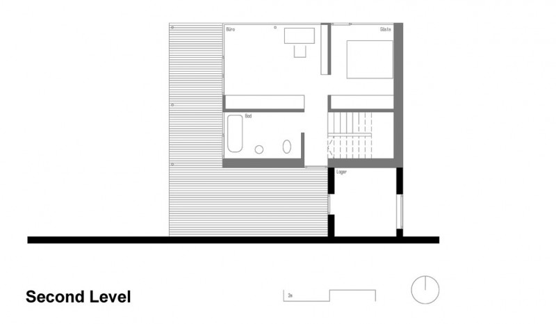 Second Level Of Remarkable Second Level Planning Design Of Wohnhaus Am Walensee Residence With Little Bedroom Little Bathroom And Wall Made From Wooden Material Architecture Beautiful Rectangular Lake Home With Wood And Concrete Elements