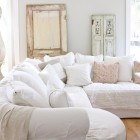 Family Room Sectional Rustic Family Room Applied White Sectional Sofa Slipcovers And Cushions On Wooden Floor With Reclaimed Wood Cabinet Decoration Chic Sectional Sofa Slipcovers For Elegant Sofa Looks