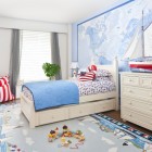 Blue Bedroom World Sensational Blue Bedroom Ideas With World Map Wall Mural Vintage Bed Striped Bean Bag Sofa Cute Carpet Design Bedroom 20 Stunning Blue Bedroom Ideas With Vintage Cover Decorations