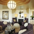 Ball Pendant Painting Shiny Ball Pendant Light Artistic Painting Dark Purple Sofa Sets And Marble Coffee Table Warm Fur Rug Modern Fireplace Shiny Floor Lamps Furniture Fantastic And Comfortable Sofa Sets Blends Personality And Minimalism