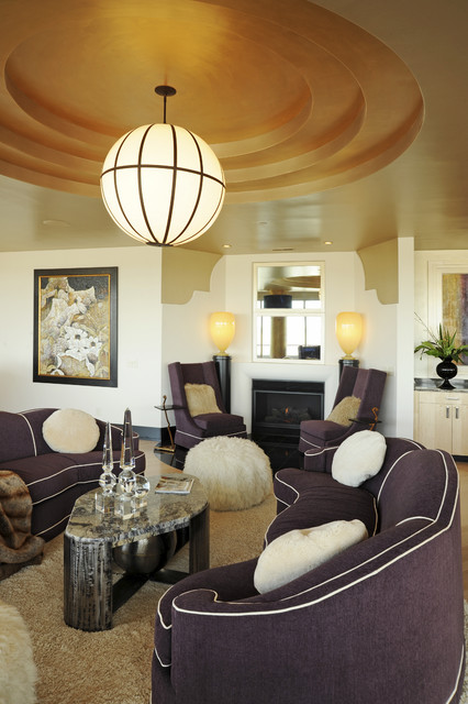 Ball Pendant Painting Shiny Ball Pendant Light Artistic Painting Dark Purple Sofa Sets And Marble Coffee Table Warm Fur Rug Modern Fireplace Shiny Floor Lamps Furniture Fantastic And Comfortable Sofa Sets Blends Personality And Minimalism