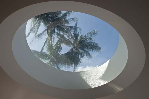 Circular Hole Thick Simple Circular Hole Created On Thick Ceiling Designed As Like Skylight For Water Cooled House Porch Area With Deck Architecture Elegant And Beautiful Home Design Presented By The Water-Cooled House
