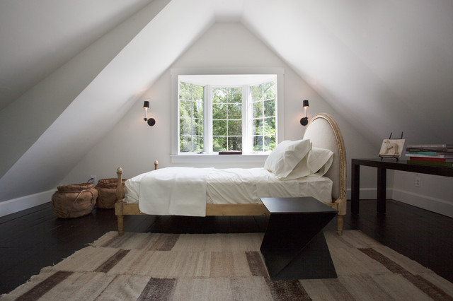 Concept For Bedroom Simple Concept For Farmhouse Attic Bedroom Ideas With Cream Wooden Bed And Rattan Basket Furnished Black Wall Lamp Bedroom Elegant And Bright Bedroom Decoration With Glowing Sloped Ceilings