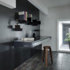 Floating Desk Book Simple Floating Desk And Open Book Shelf Maximizing House Of Silence Home Narrowed Entryway Corner In Black Dream Homes Sophisticated Modern Japanese Home With Concrete Construction Of Shiga Prefecture