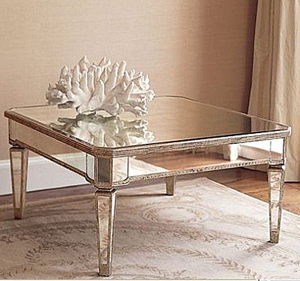 Mirrored Coffee With Simple Mirrored Coffee Table Idea With Old Fashioned Legs Displaying White Coral As Centerpiece Reflected By Top Bedroom  Outstanding Mirrored Furniture For Bedroom Decoration Ideas