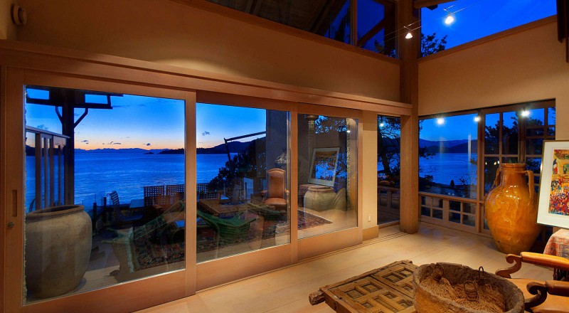 Wooden Glass In Simple Wooden Glass Windows Installed In Contemporary Living Room With Glossy Potted Plants On Gold Glossy Floor Dream Homes  Beautiful Seaside Home With Classic And Vintage Decorations