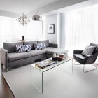 Contemporary Living Applied Sleek Contemporary Living Room Design Applied Acrylic Coffee Table And Grey Sofa Sectional Also Chrome Arc Lamp Decoration Luxury Modern Sectional Sofa For Colorful Interior Design Twists