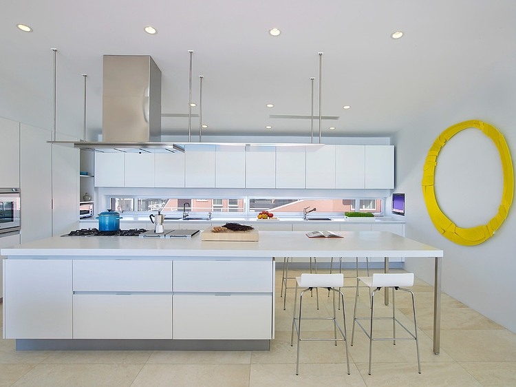 Kitchen Design Island Sleek Kitchen Design In Long Island Beach House With White Cabinet And Kitchen Island Also Metal Range Hood  Elegant Contemporary Beach House With Stylish Interior Decorations