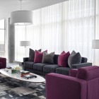 Living Room Sofas Sleek Living Room With Purple Sofas That Circle Table In White Color Feat Wide Carpet Design Ideas Decoration 20 Whimsical Purple Sofa Furniture For Gorgeous Interior Appearance