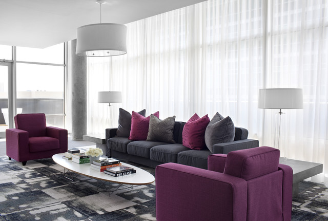 Living Room Sofas Sleek Living Room With Purple Sofas That Circle Table In White Color Feat Wide Carpet Design Ideas Decoration 20 Whimsical Purple Sofa Furniture For Gorgeous Interior Appearance