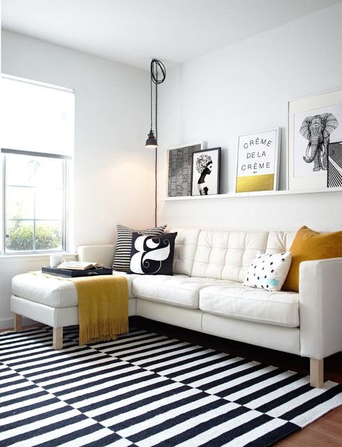 Studio Apartment Idea Small Studio Apartment Living Room Idea With Black White Striped Rug Covering Floor For White Sofa Sectionals Dream Homes Fancy Modern Sectional Sofas Creates Elegant Living Spaces And Nuance