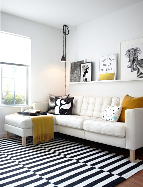 Studio Apartment Idea Small Studio Apartment Living Room Idea With Black White Striped Rug Covering Floor For White Sofa Sectionals Dream Homes  Fancy Modern Sectional Sofas Creates Elegant Living Spaces And Nuance