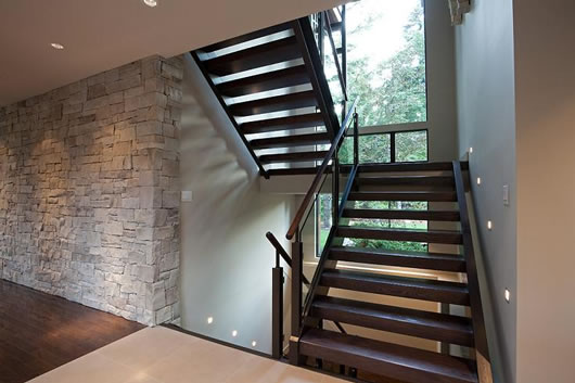 Stairs In Made Special Stairs In Zigzag Style Made Of Wooden Material In Dark Brown Color In The Luxury Compass Pointe House Decoration  Amazing Modern Rustic Home With Warm And Contemporary Interior Style