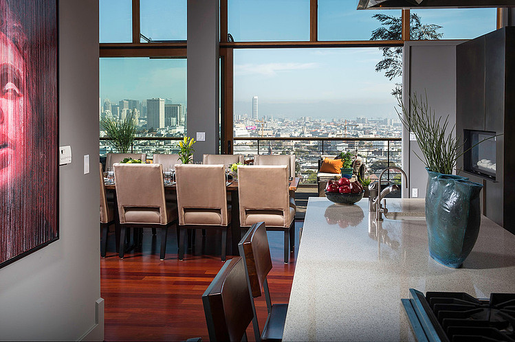 View Of From Special View Of City Enjoyed From House San Francisco Susan Fredman Design Group Kitchen And Dining Room Interior Design Modern Mountain Home With Concrete Exterior And Interior Structure