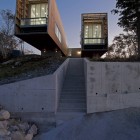 Concrete Staircase Two Stunning Concrete Staircase To The Two Hulls House With Wooden Wall And Flat Roof Near Glass Windows Dream Homes Stunning Cantilevered Home With Earthy Tones Of Minimalist Interior Designs