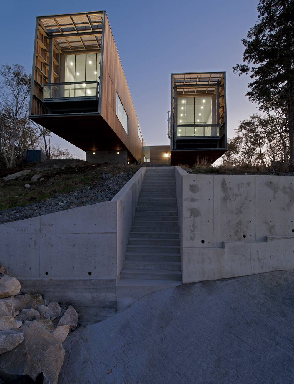 Concrete Staircase Two Stunning Concrete Staircase To The Two Hulls House With Wooden Wall And Flat Roof Near Glass Windows Dream Homes Stunning Cantilevered Home With Earthy Tones Of Minimalist Interior Designs