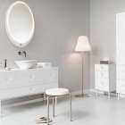 Ella Mirror Small Stunning Ella Mirror Design In Small Bathroom Interior Used White Furniture And Oval Mirror Decoration Ideas For Home Inspiration Decoration Stylish Creative Mirror Decorations For All Types Of Homes