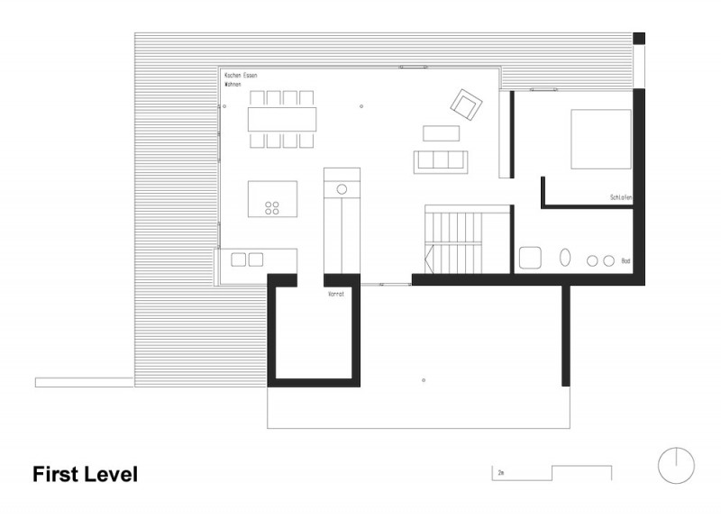 First Level Design Stunning First Level Section Planning Design Of Wohnhaus Am Walensee Residence With Wall Made From Wooden Material And Big Size Of Bed Room Architecture  Beautiful Rectangular Lake Home With Wood And Concrete Elements