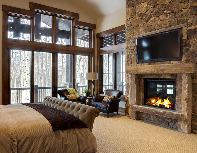 Rustic Bedroom Design Stunning Rustic Bedroom With Fireplace Design Ideas Beside Leather Black Chairs Beside Stand Lamp On The Corner Dream Homes Modern Fireplace Design Ideas For A Warm Minimalist Decorations