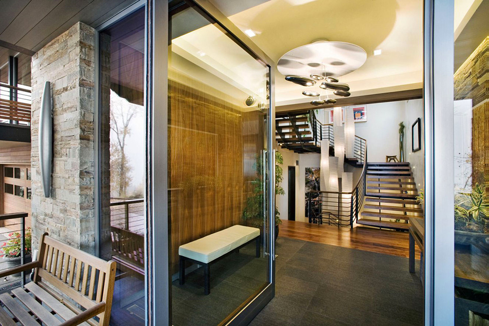 Hallway Design Residence Stylish Hallway Design Wrights Road Residence Accessed With Glass Swinging Door To Display A Bench And Console Table Decoration Stunning Beautiful Home With Open-Concept Kitchen And Stone Decorations