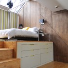 Storage Ideas Bedrooms Stylish Storage Ideas For Small Bedrooms Metallic Round Bedside Tables Dark Wall Lights Striped Curtain Small Staircase Bedroom 16 Smart Storage Ideas For Small Bedrooms Applications