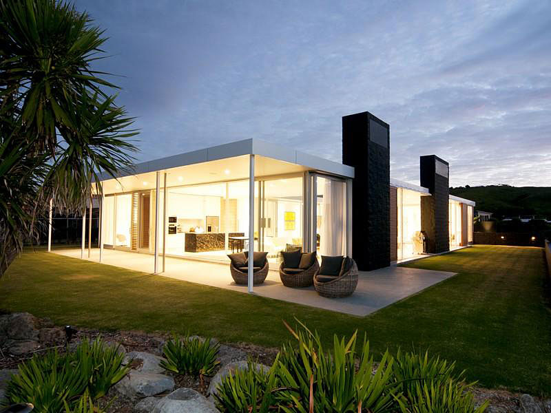 Bright Taumata Seen Super Bright Taumata House Interior Seen By Evening From Neat Tropical Garden With Green Manicured Lawn Dream Homes Natural Minimalist Home In Contemporary And Beautiful Decorations