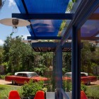 Pendant Light Striped Surprising Pendant Light On Blue Striped Ceiling Above Terrace In Front Yard Of Container Guest House On Gray Tiled Floor Dream Homes Stunning Shipping Container Home With Stylish Architecture Approach