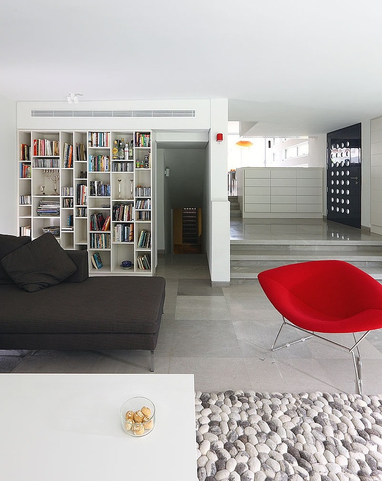 Red Chair House Surprising Red Chair Placed Inside House Amitzi Architects Living Room With Grey Sofa And White Table Decoration Stylish Minimalist Home Interior And Exterior With Bewitching White Paint Colors