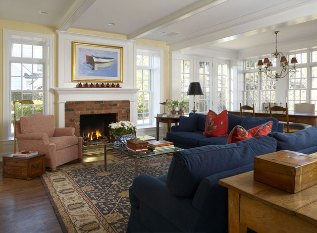 Family Room Sofas Traditional Family Room With Blue Sofas Featuring Glass Table Beside Brown Chair On The Right Side Fire Place Position Architecture Cool Blue Sofas Generate Breezy Impression In Your Living Room